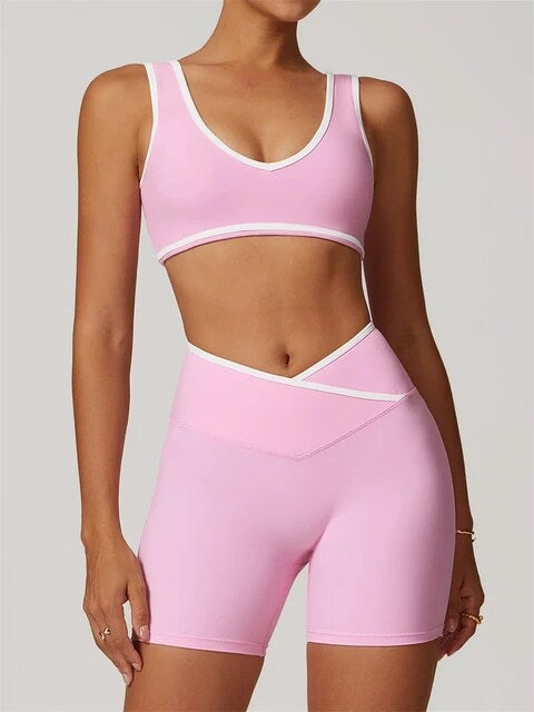 Scrunch Yoga Short Set Women Pink Contrast