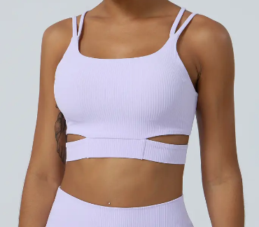 Ribbed Spaghetti Strap Running Sports Bra